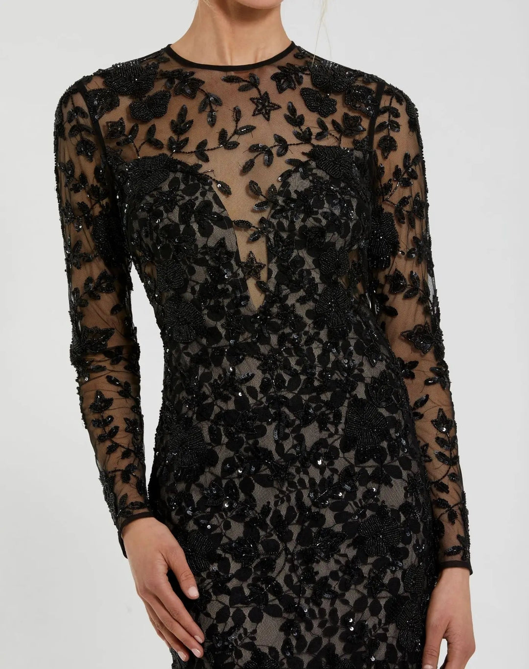 Mac Duggal 10821 Long Sleeve Floral Embellished Gown