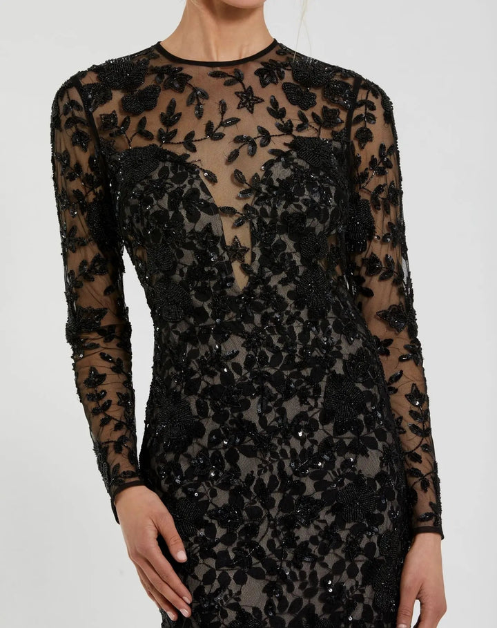 Mac Duggal 10821 Long Sleeve Floral Embellished Gown