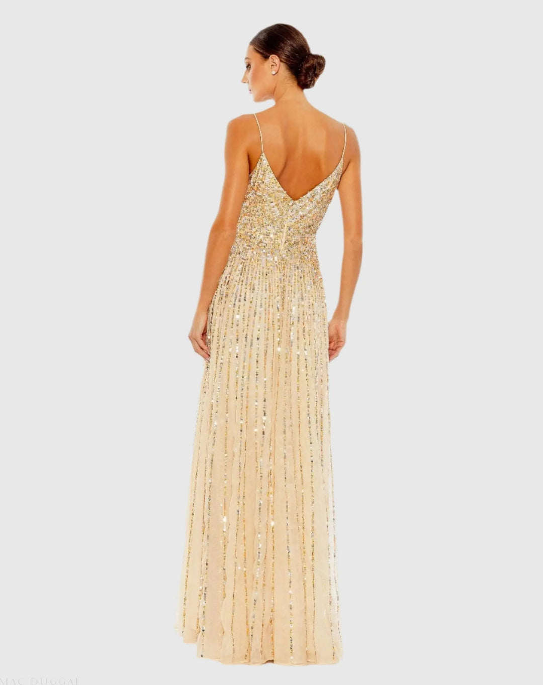 Mac Duggal 10928 Sequined Sleeveless Wrap Over A Line Gown