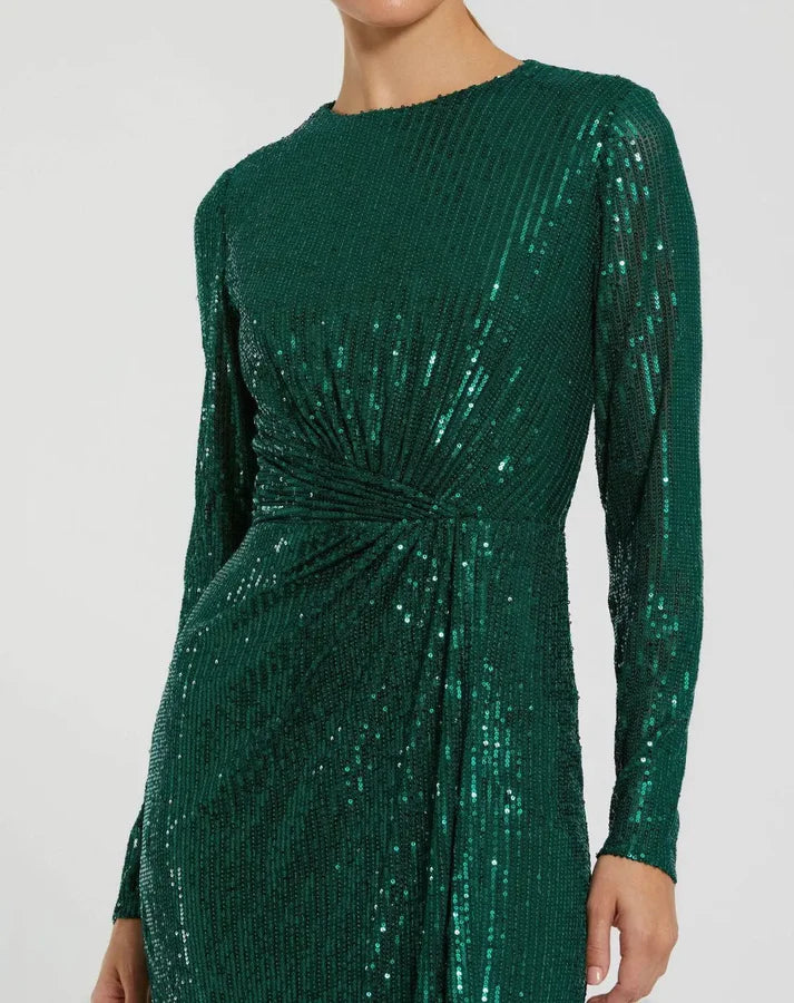 mac duggal emerald green dress Green One Shoulder Crepe Mermaid Gown