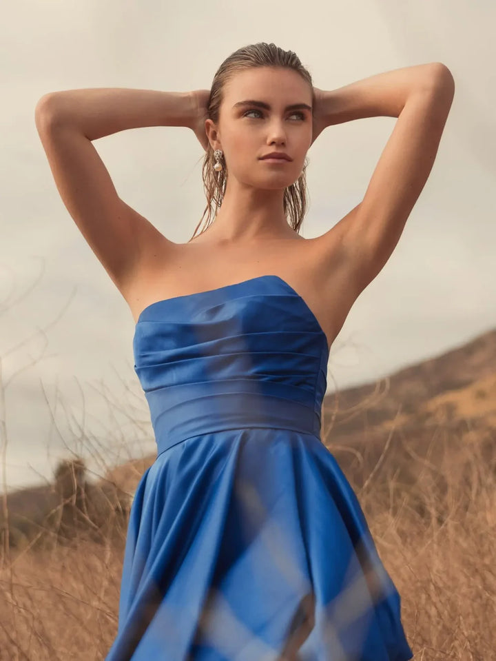 Mac Duggal 11685 Black Strapless Ruched High Low Gown