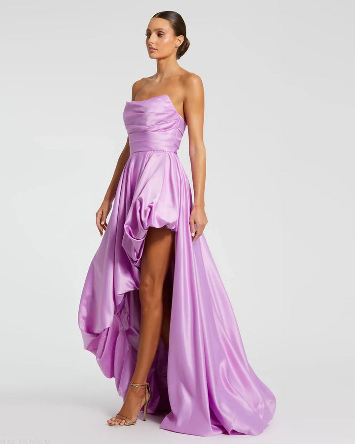 Mac Duggal 11685 Black Strapless Ruched High Low Gown
