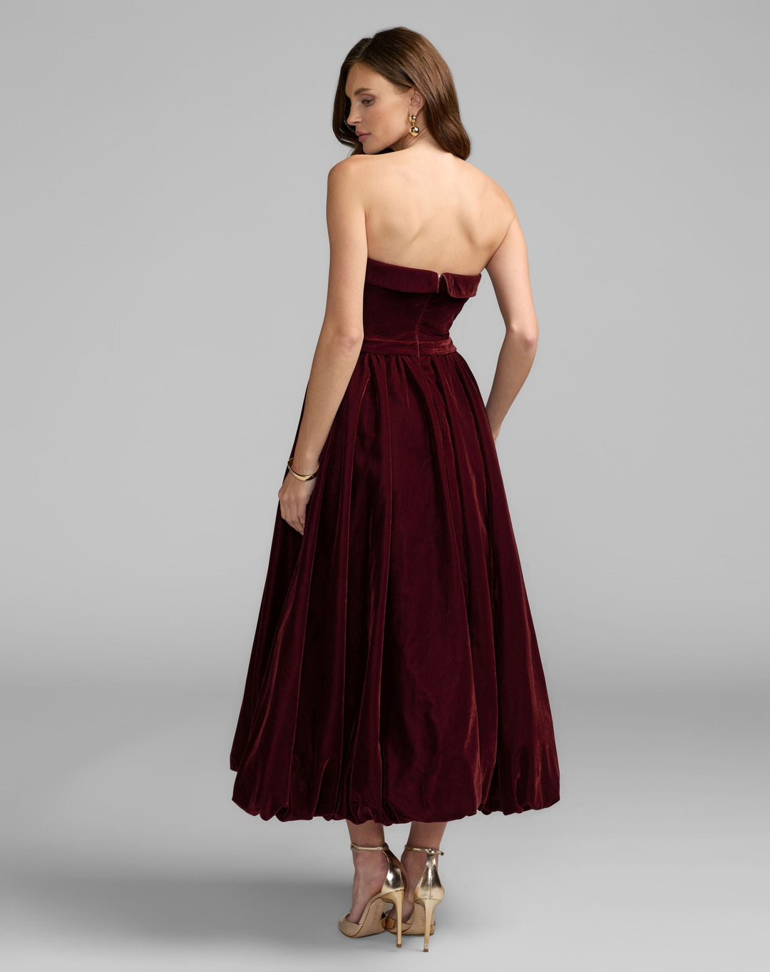 Mac Duggal 11744 Strapless Velvet A-Line Midi Dress