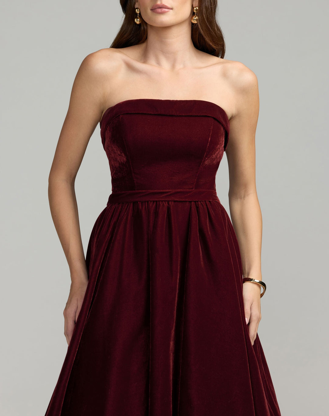 Mac Duggal 11744 Strapless Velvet A-Line Midi Dress