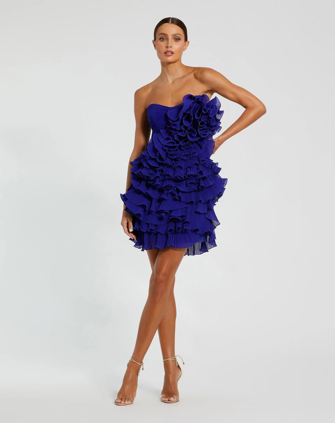 Mac Duggal Women's Strapless Tiered Ruffle Chiffon Mini Dress