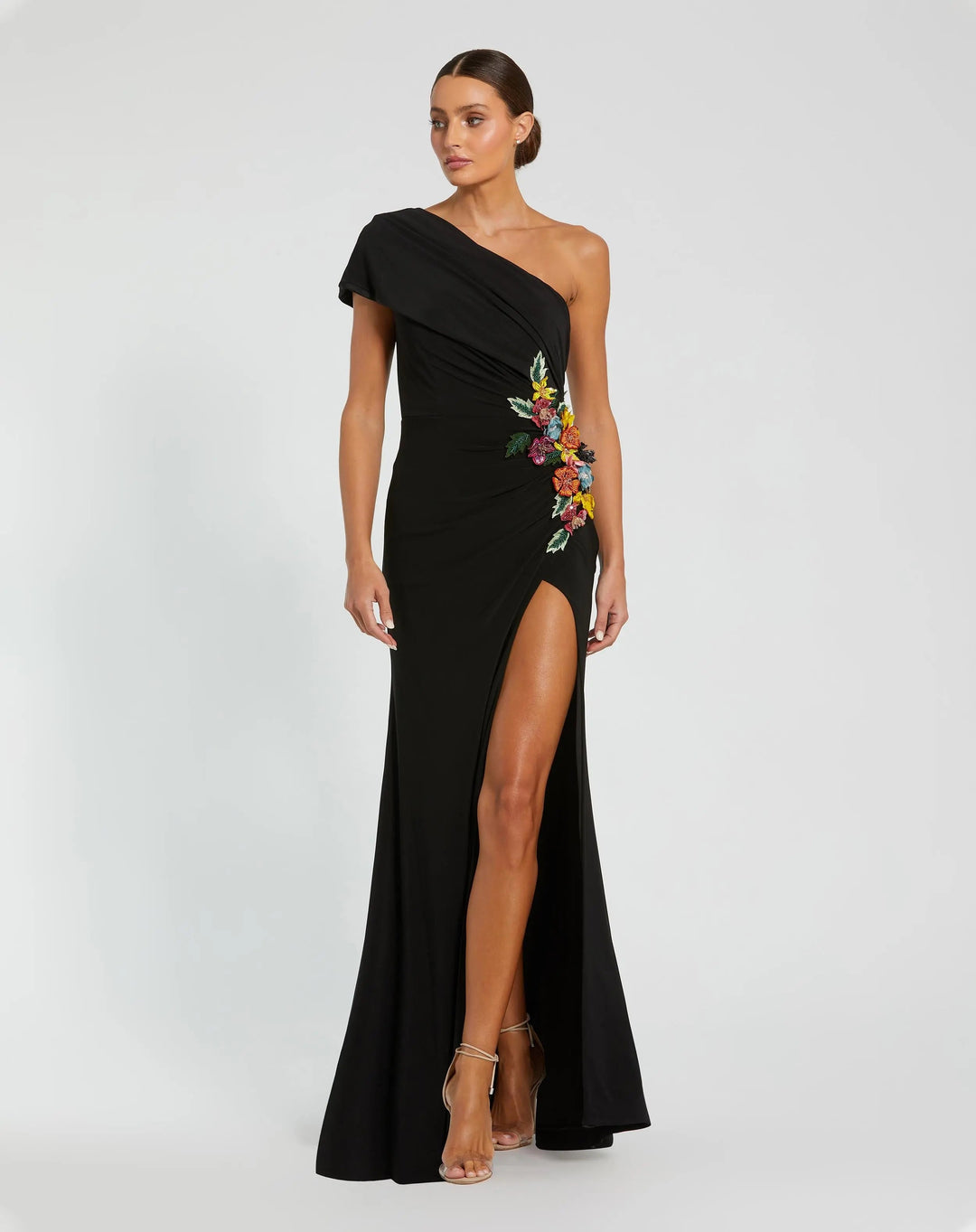 mac duggal black beaded dress Black Long Sleeve Beaded Evening Gown