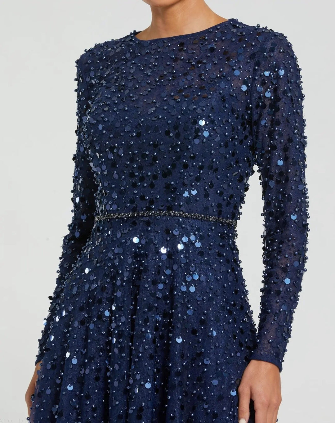 Mac Duggal 11782 Disc Embellished Sequin Gown with Feather Detail