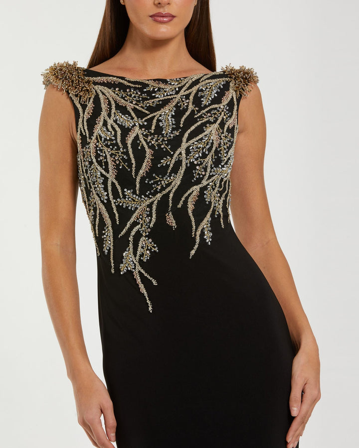 Mac Duggal 11861 Hand Beaded Cap Sleeve Jersey Gown
