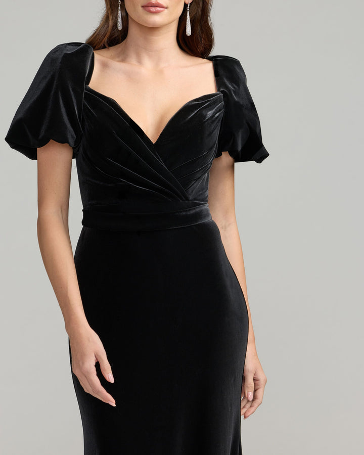 Mac Duggal 11876 Velvet Gown With Puff Sleeves