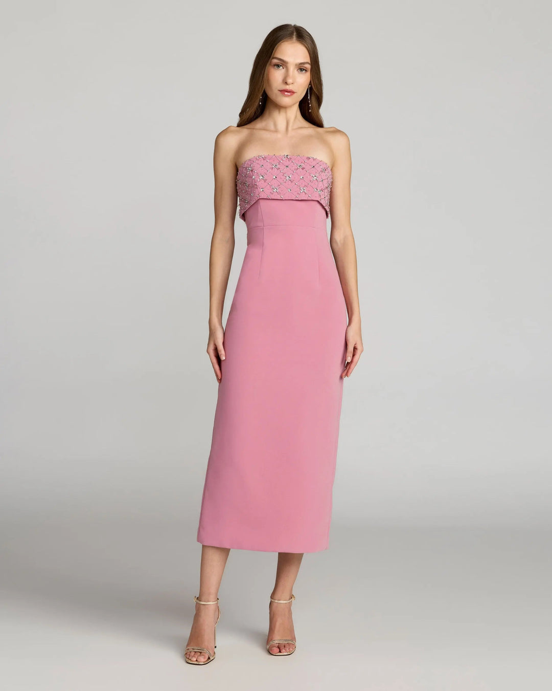strapless crepe midi dress Crepe Strapless Wrap Tie Midi Sheath Dress