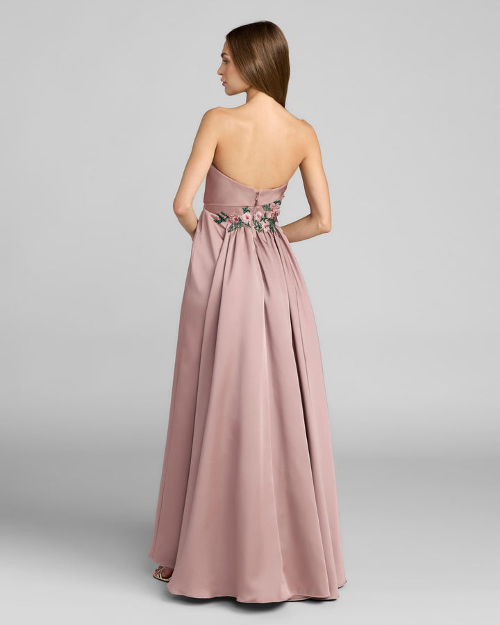 Mac Duggal 11894 Purple Floral Embroidered Satin Strapless Gown