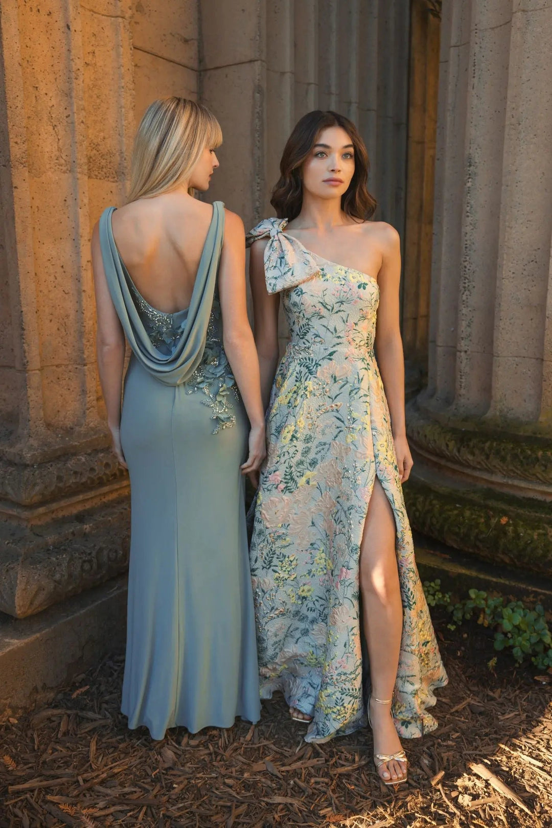 Green Sleeveless Jersey Cowl Neck Gown With Beading - FOSTANI.com