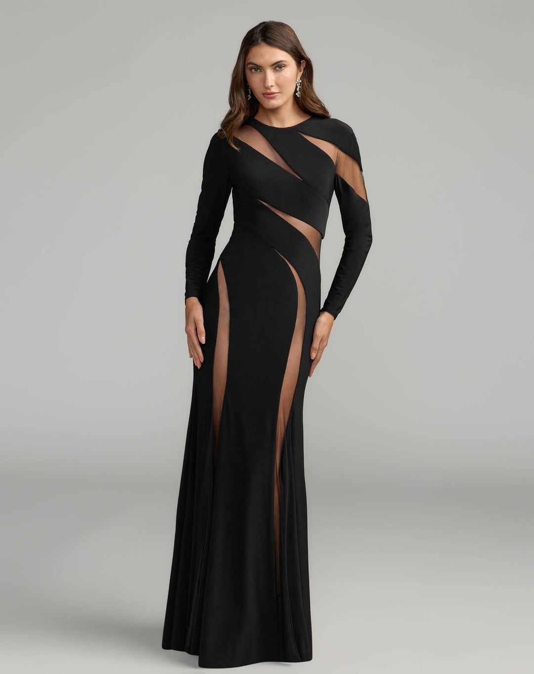 Mac Duggal 11935 Jersey Long Sleeve Illusion Cut Out Gown
