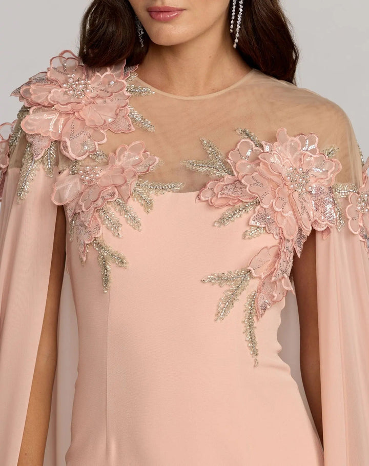 Mac Duggal 11942 Pink Embellished Crepe Gown With Chiffon Cape - FOSTANI.com