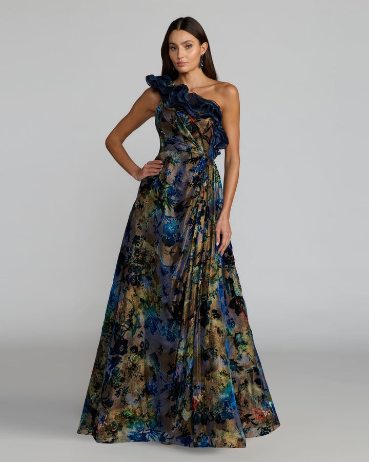 Mac Duggal 11978 One Shoulder Burnout Velvet Gown