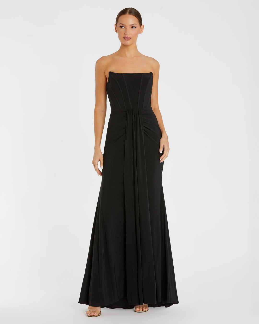 Mac Duggal 13003 Black Strapless Corset A-Line Jersey Gown