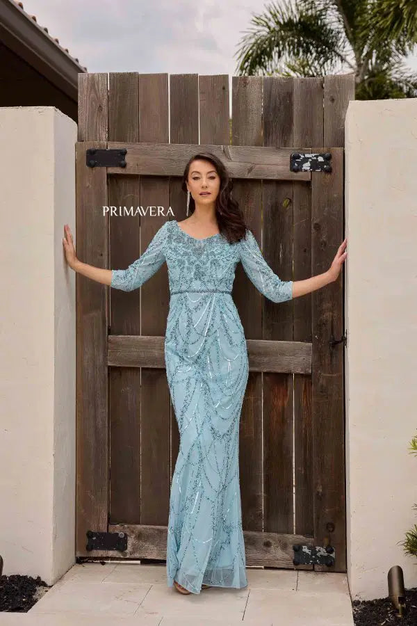 french blue mother of the bride dresses Primavera Couture 13156 Sequin Beaded Dress sky blue light blue mother of the bride dress
