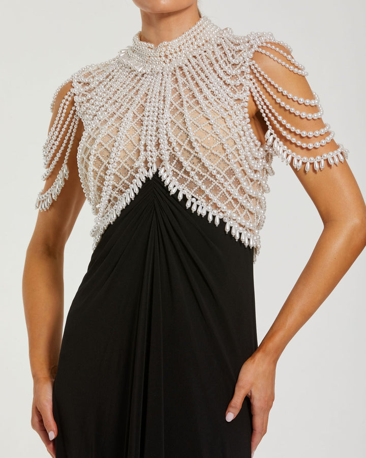 Mac Duggal 13203 Jersey Gown With Draped Pearl Beading