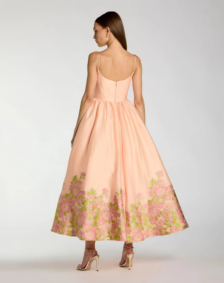 Peach Spaghetti Strap Organza Midi Dress With Bow Detail - FOSTANI.com