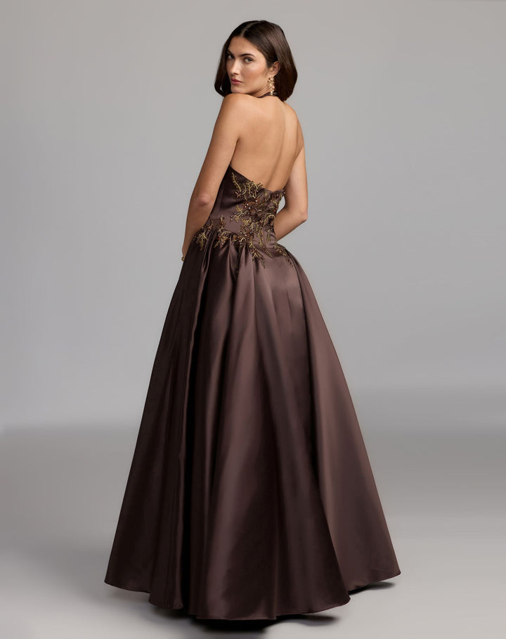 Mac Duggal 13354 Halter Neck Floral Embroidered Satin A-Line Gown