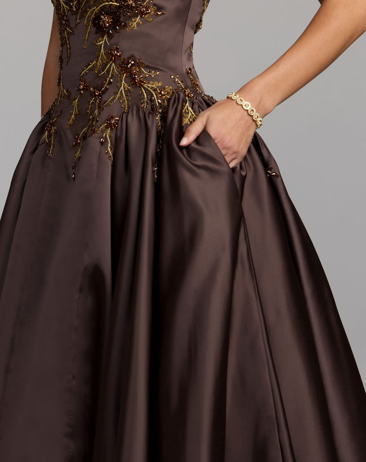 Mac Duggal 13354 Halter Neck Floral Embroidered Satin A-Line Gown