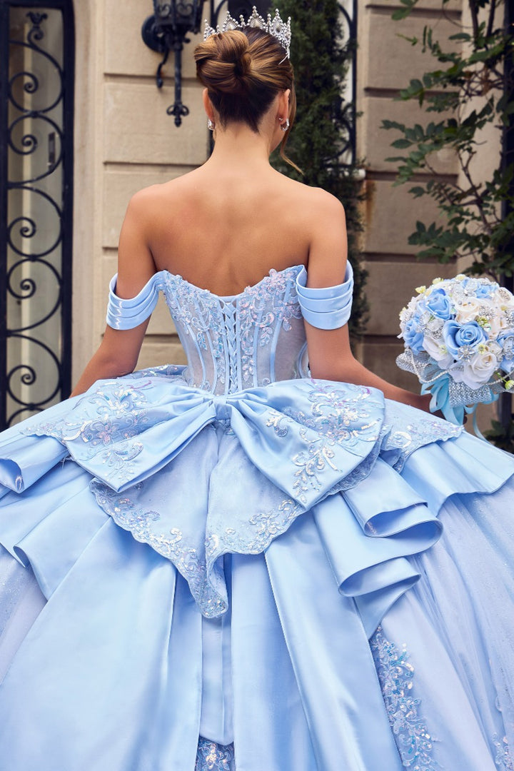 Ladivine 15745 corset back and peplum bow detail in light blue