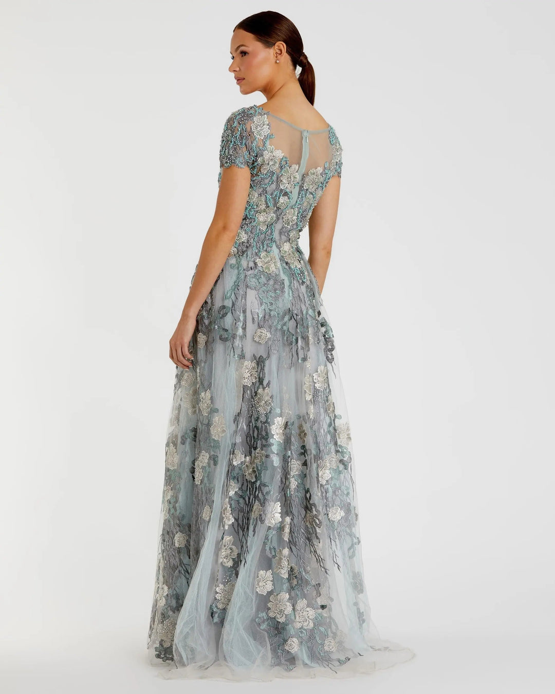 Mac Duggal 20294 Floral Embroidered Cap Sleeve Evening Gown
