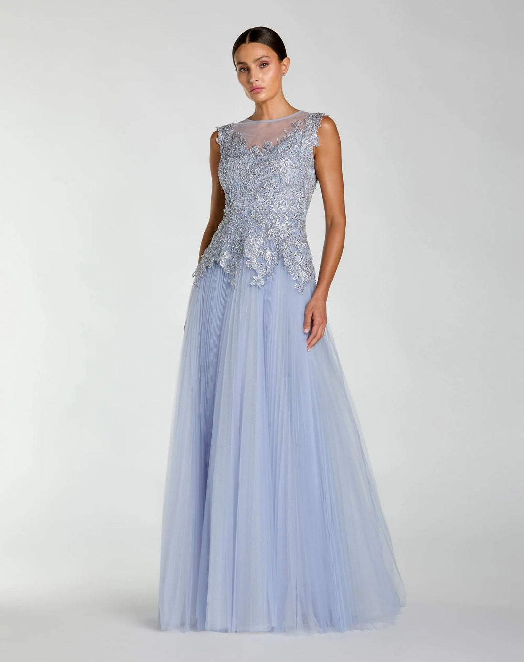 periwinkle bridesmaid dresses Mac Duggal - Purple Sleeveless Embellished Bodice A-Line Gown