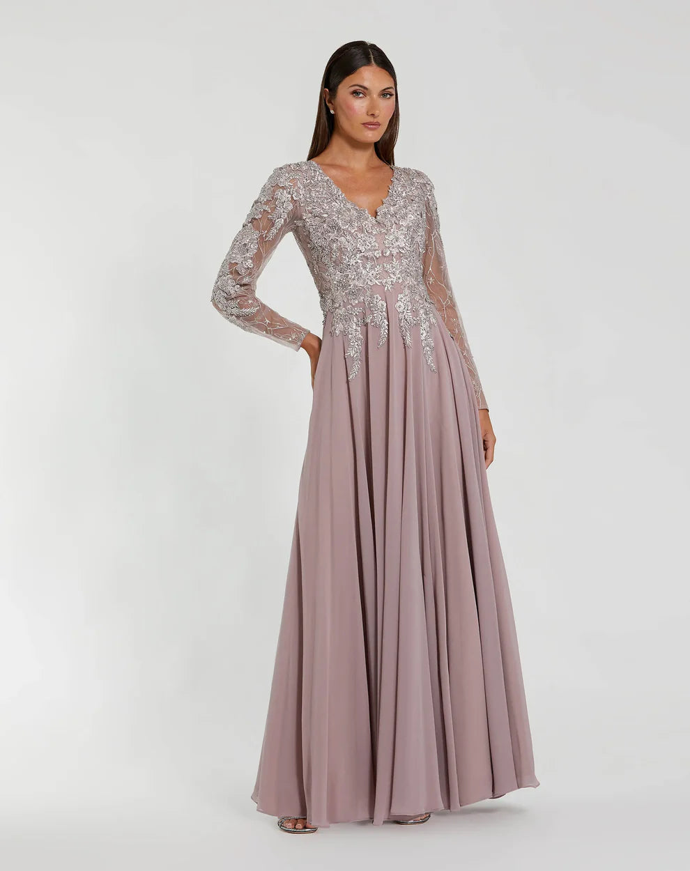 mac duggal embellished illusion long sleeve dress Mac Duggal Women's Embellished Illusion Long Sleeve Midi Dress
