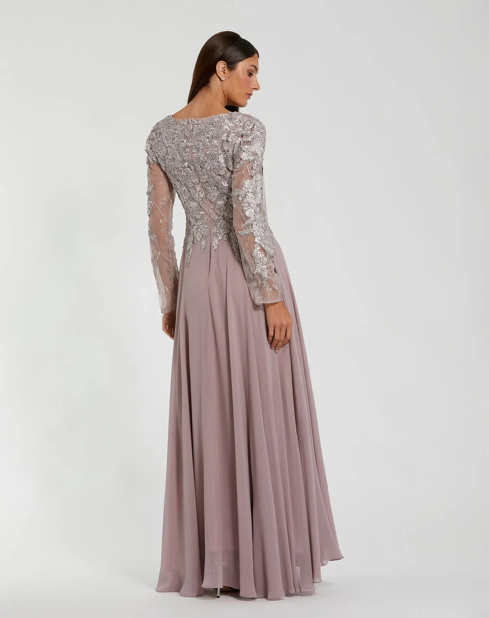Mac Duggal 20388 Navy Embellished Illusion V Neck Long Sleeve Gown