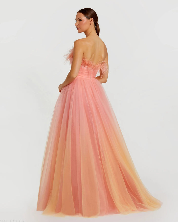 Mac Duggal 20557 Strapless Feather Bodice Tulle Gown
