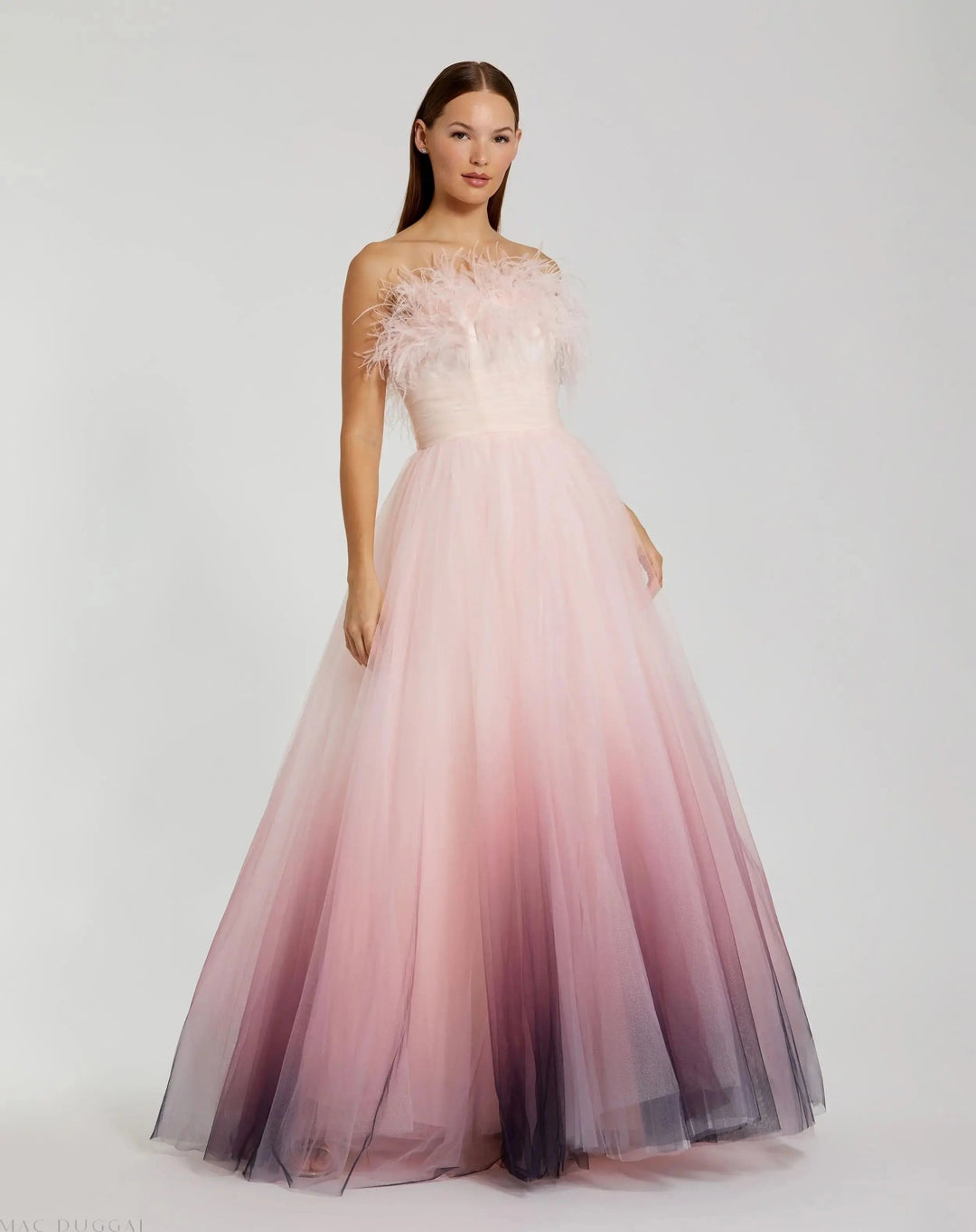 Mac Duggal 20557 Strapless Feather Bodice Tulle Gown