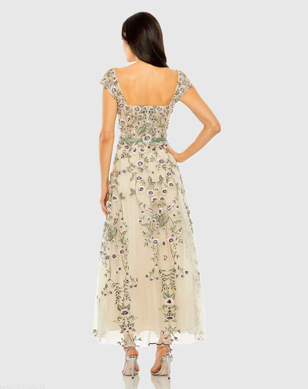 Mac Duggal 20582 Floral Embroidered Sweetheart Neckline Midi Dress