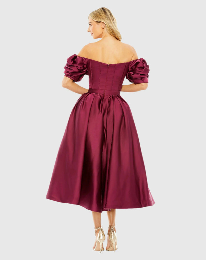 Mac Duggal 20706 Off The Shoulder Tea Length Dress