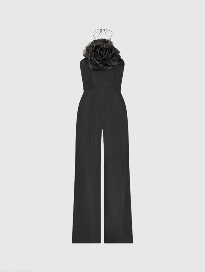 Mac Duggal 20934 Crepe Halter Neck Jumpsuit With Flower