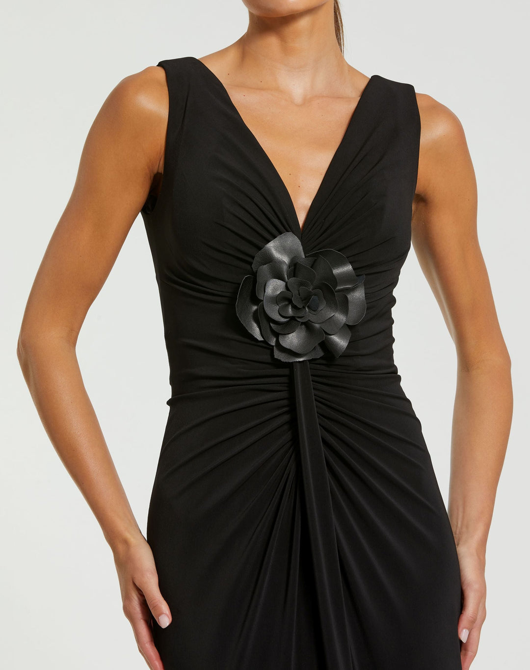 Mac Duggal 21005 Black Sleeveless Jersey Gown With 3D Flower