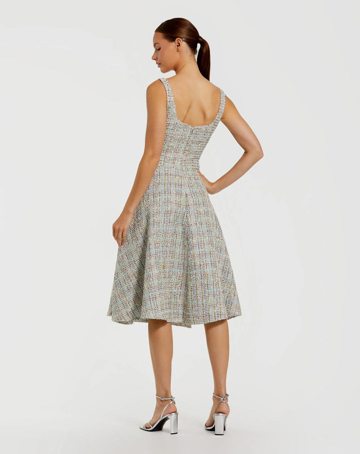 Multicolor Sleeveless Drop Waist Boucle Midi Dress - FOSTANI.com