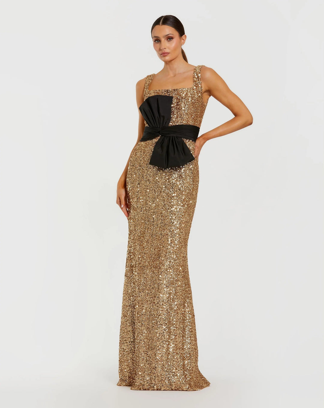 Mac Duggal Sequin Column Gown With Faille Bow