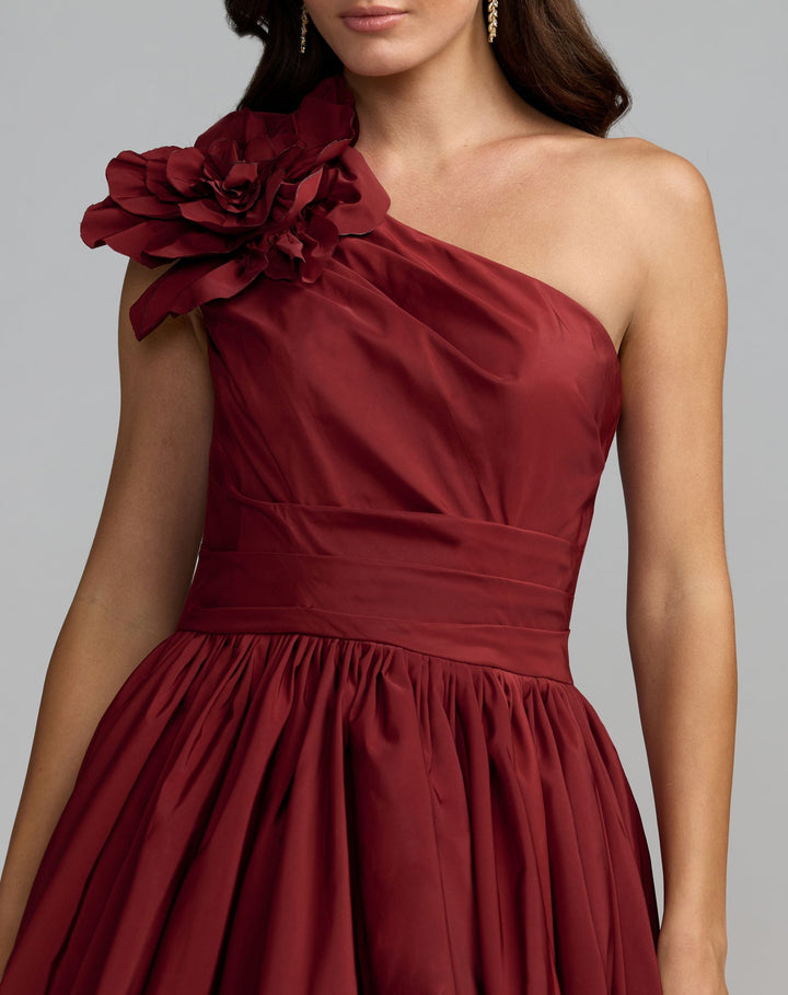 Mac Duggal 21188 One Shoulder High Low Gown With 3D Flower
