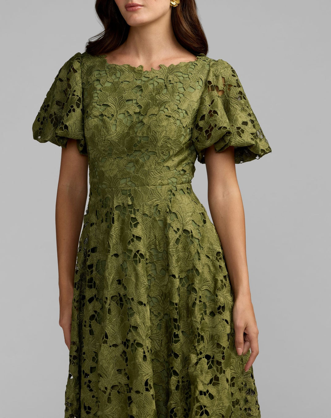Mac Duggal 21209 Floral Lace Flutter Sleeve Midi Dress