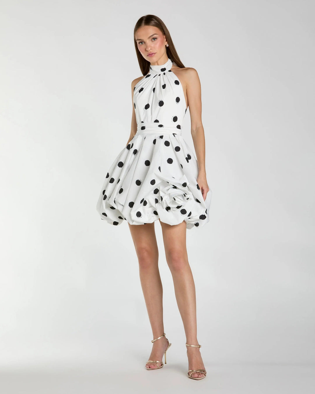 Mac Duggal Women's Satin Halter Neck Sleeveless Bubble Hem Mini Dress - White - Size 2