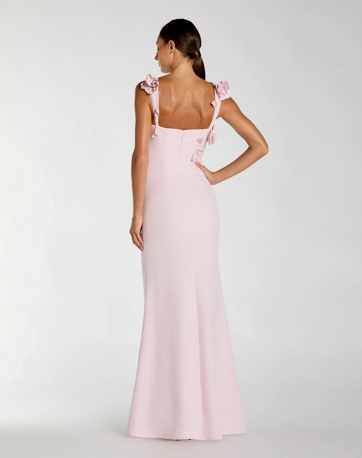 Pink Sleeveless Crepe Column Gown With Floral Detail - FOSTANI.com