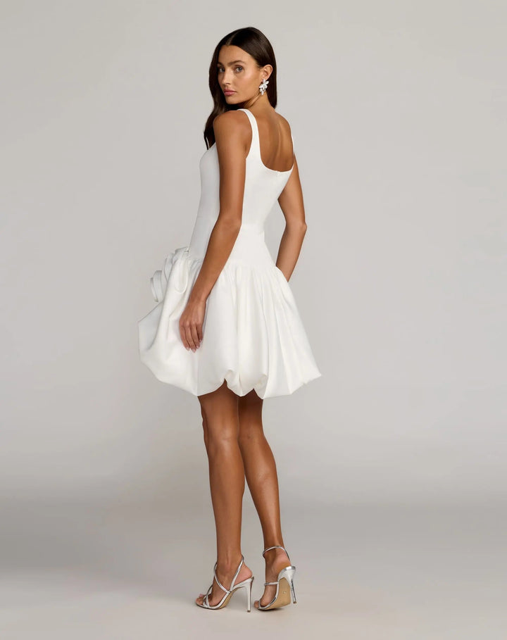 White Sleeveless Satin Bubble Hem Mini Dress - FOSTANI.com
