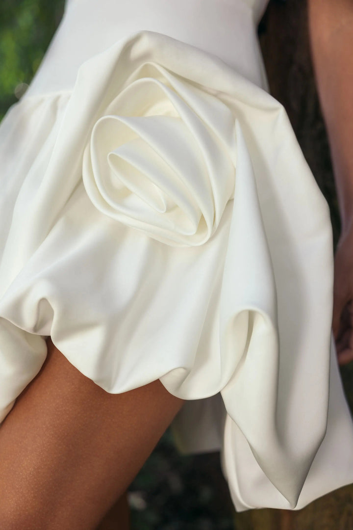 White Sleeveless Satin Bubble Hem Mini Dress - FOSTANI.com