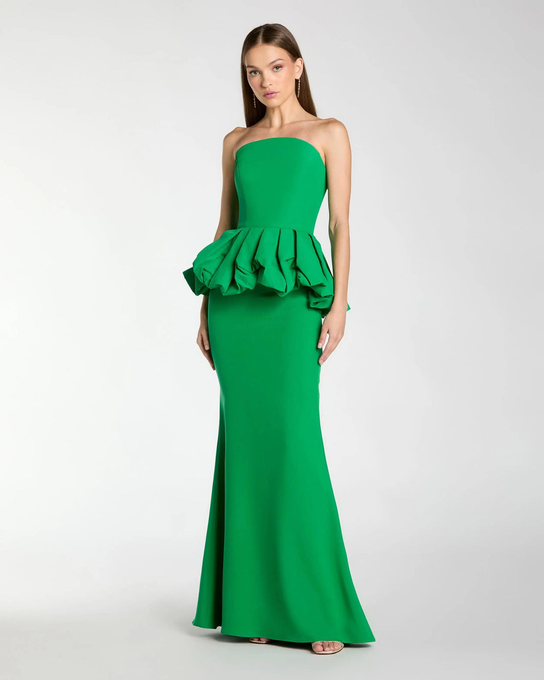 Green Strapless Peplum Trumpet Gown
