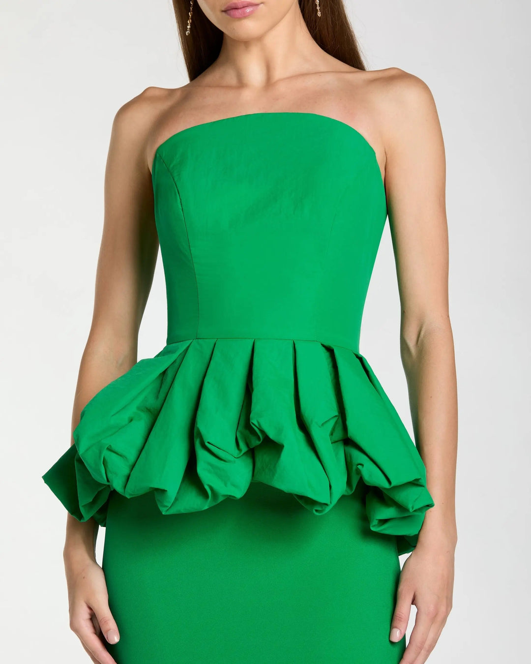 Green Strapless Peplum Trumpet Gown - FOSTANI.com