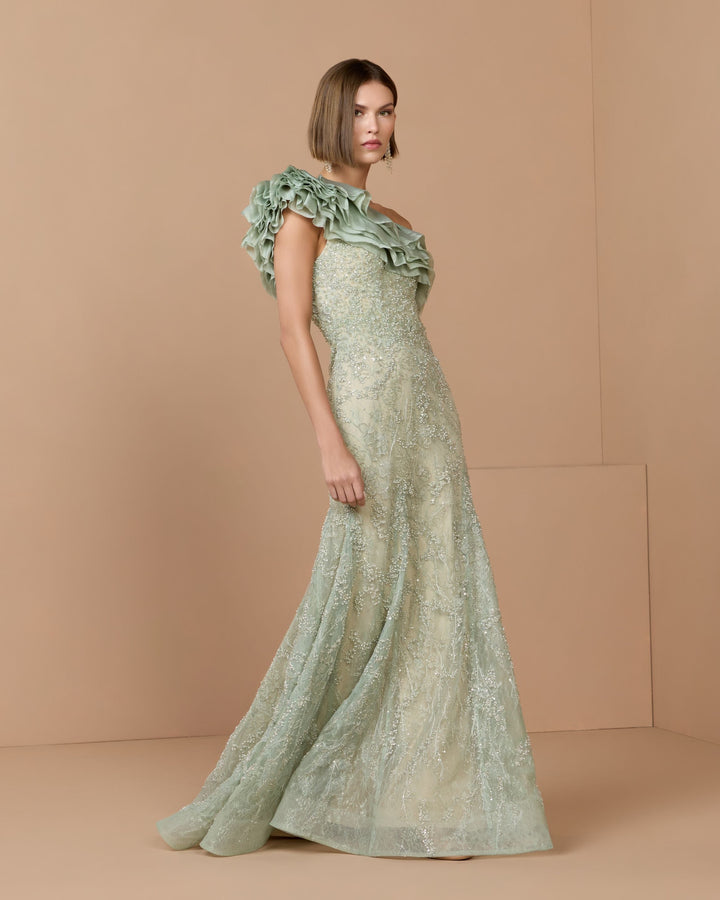 Mac Duggal 21277 Embellished Lace One Shoulder Trumpet Gown