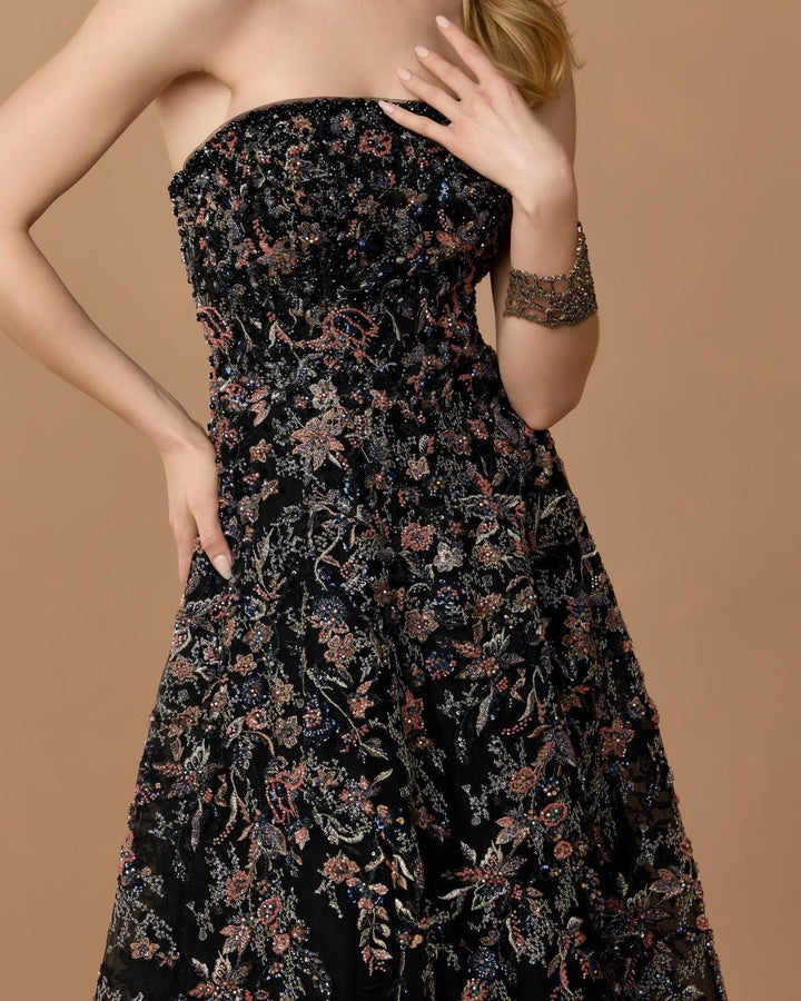 Mac Duggal 21281 Strapless Floral Embroidered A-Line Gown