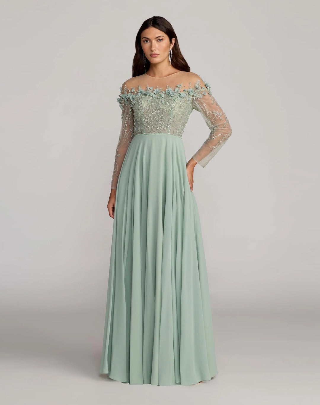 Green Embellished Off The Shoulder Gown With 3D Flowers