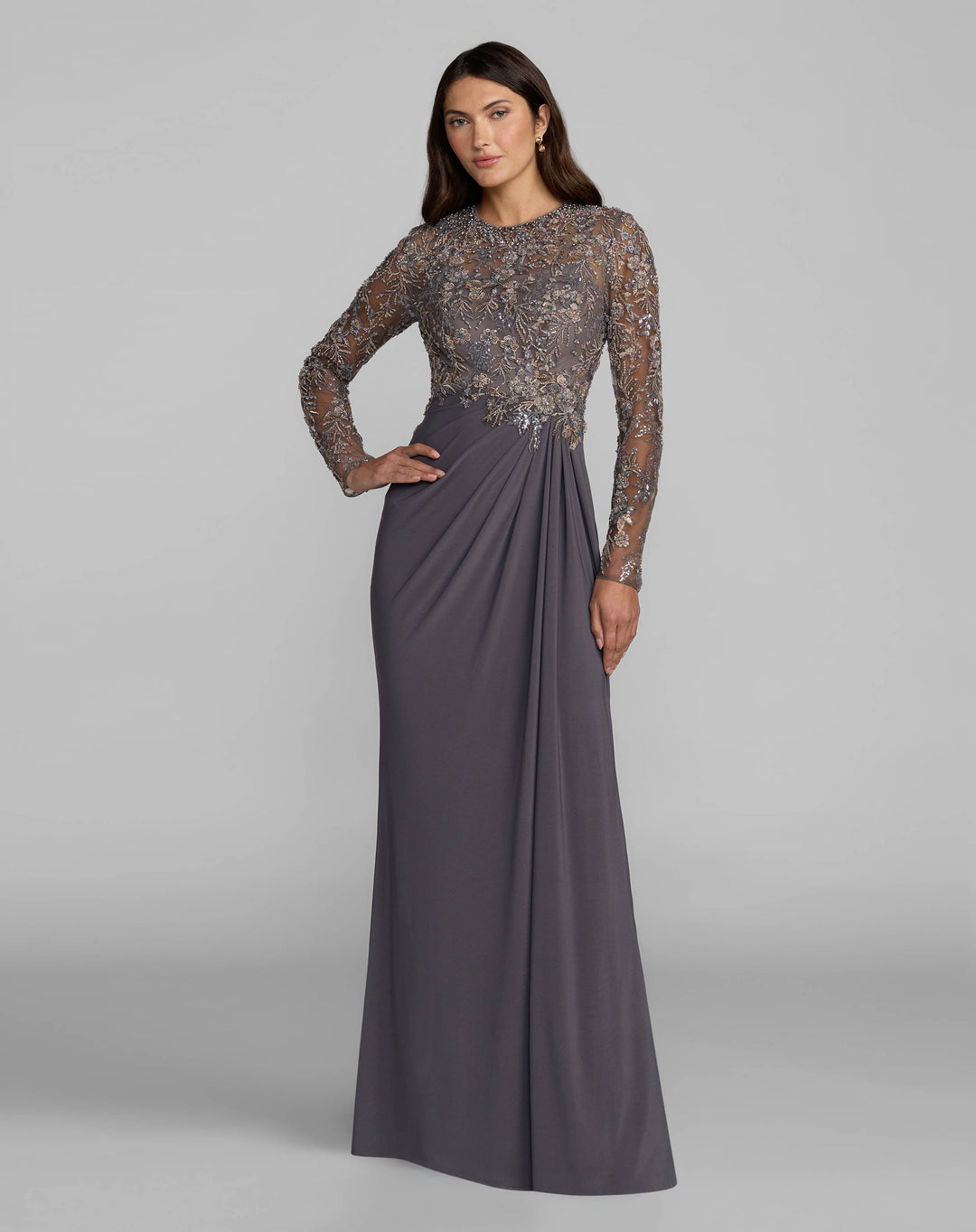 Mac Duggal 21328 Embroidered Long Sleeve Jersey Gown